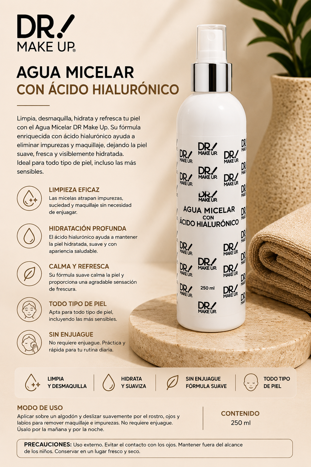 Agua Micelar con Ácido Hialurónico – DR MAKE UP
