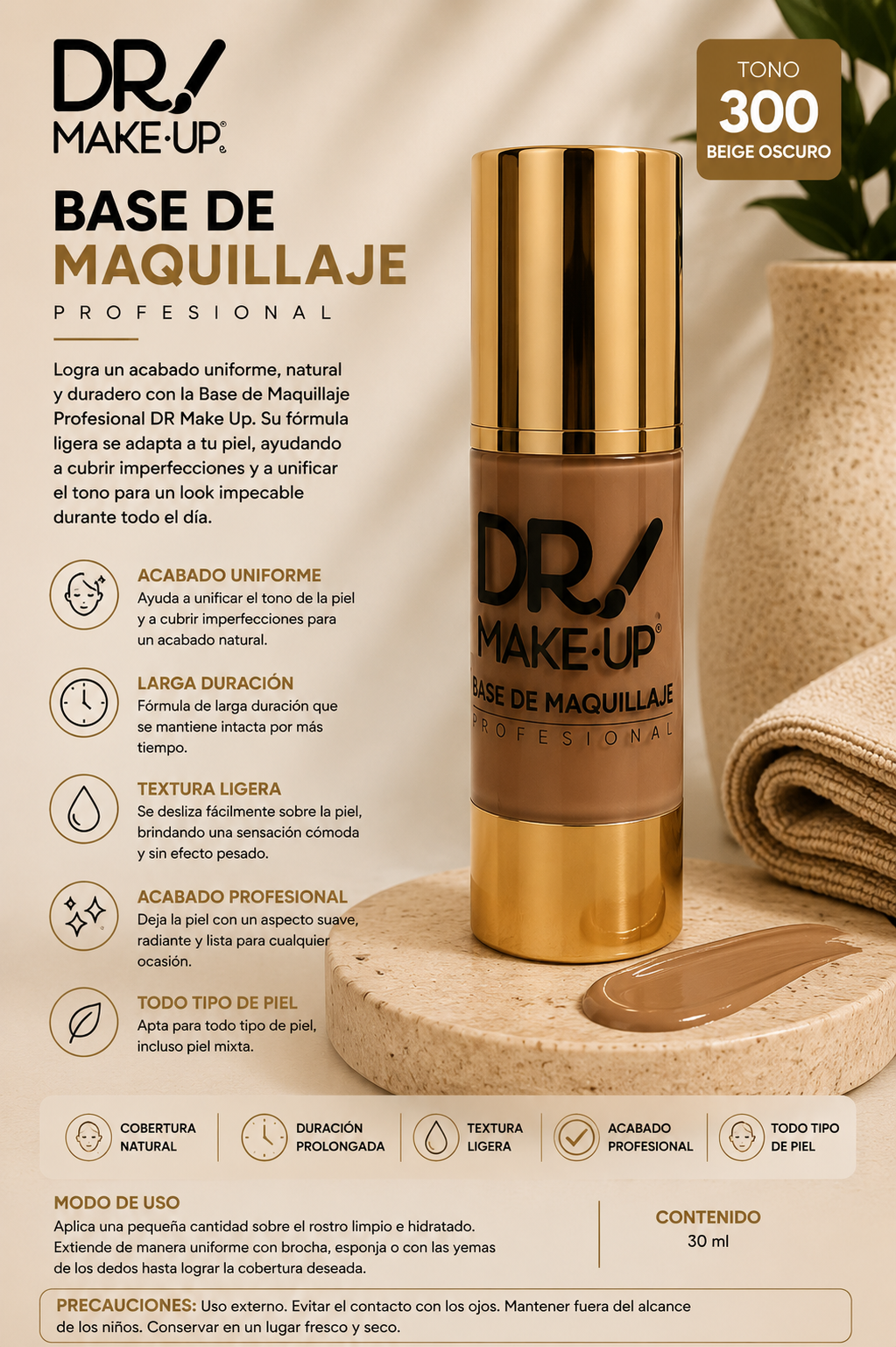 Base de Maquillaje Profesional Tono 300 – DR MAKE UP
