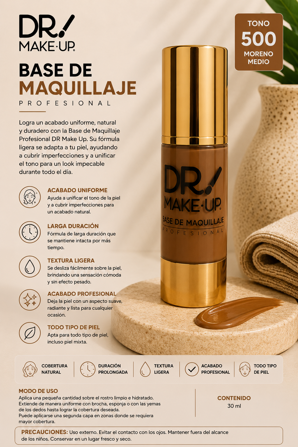 Base de Maquillaje Profesional Tono 500 – DR MAKE UP