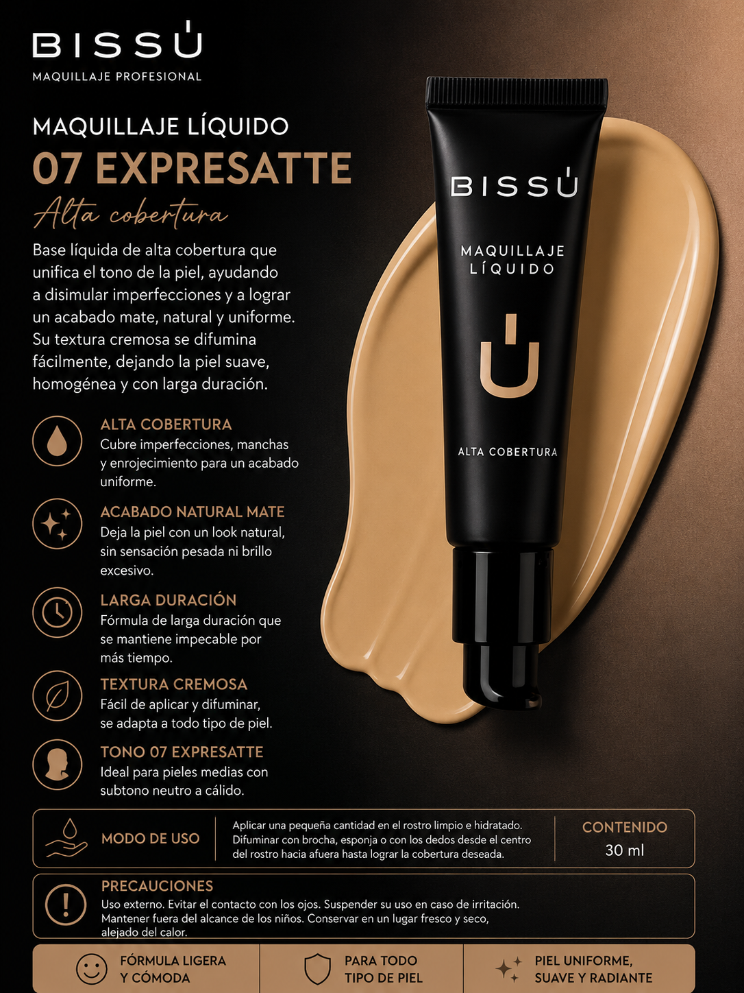 Maquillaje Líquido Bissú Tono 07 Expresatte