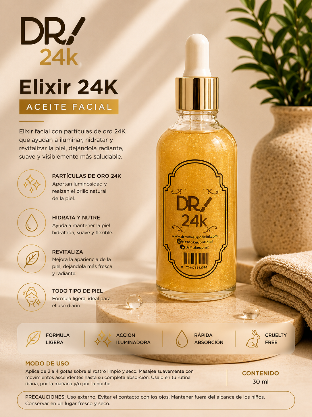 Elixir 24K – Aceite Facial DR MAKE UP