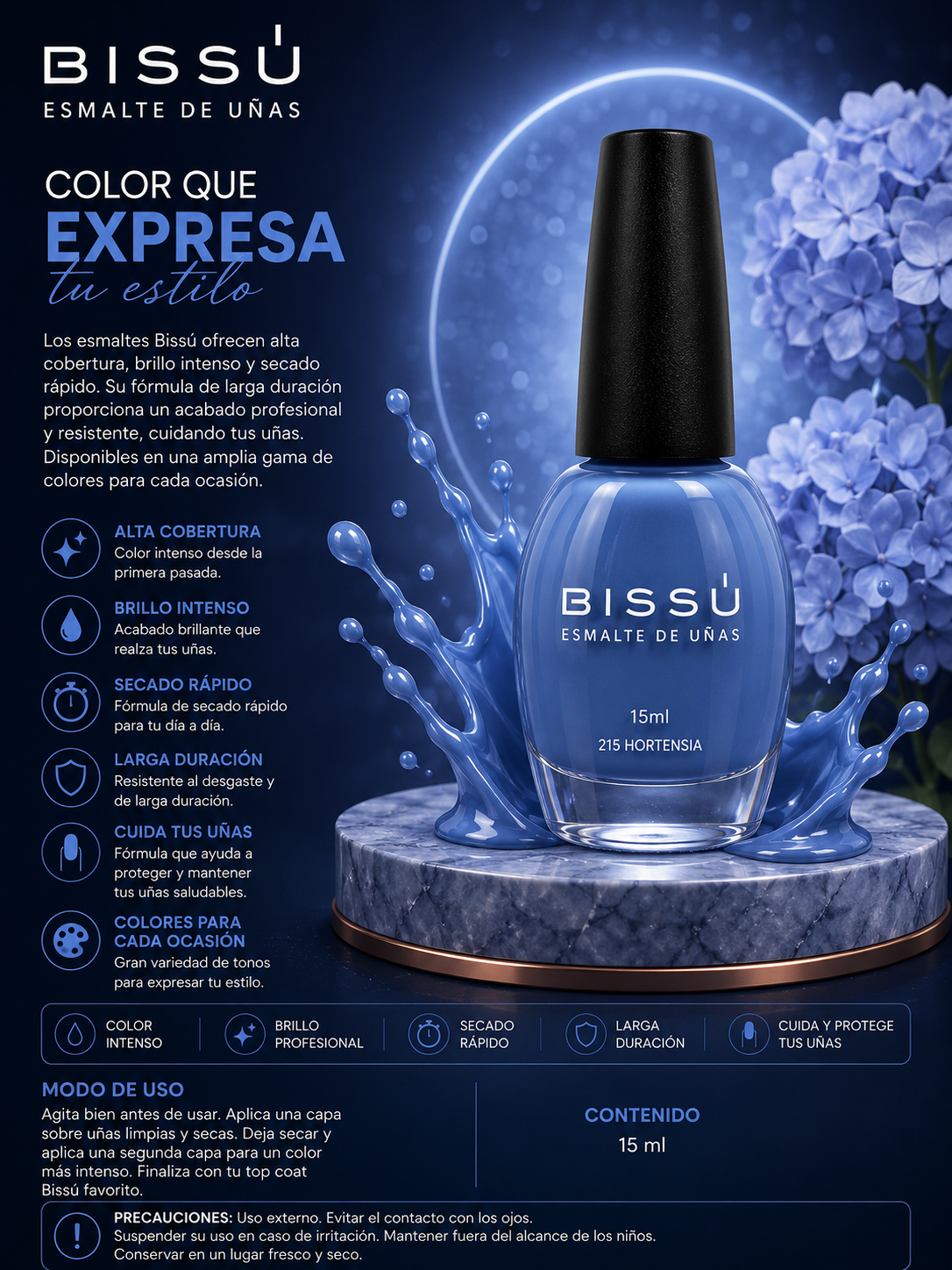 Esmalte de Uñas Bissú 215 Hortensia 15ml