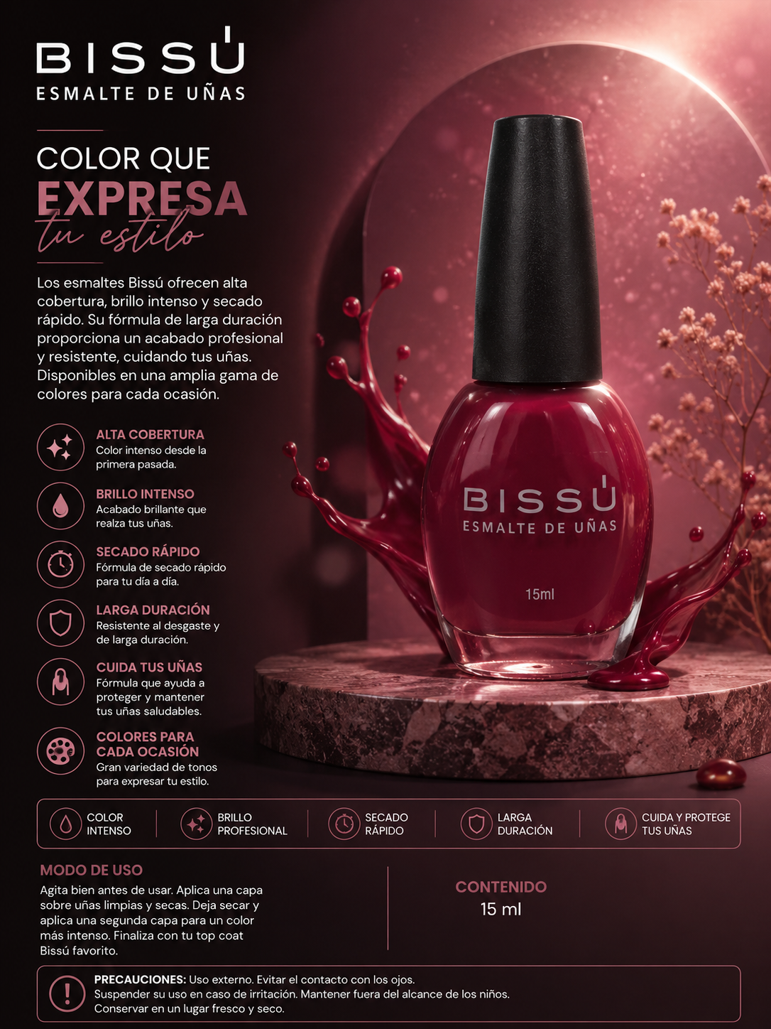 Esmalte de Uñas Bissú 15 ml - Rojo Tulipan 87