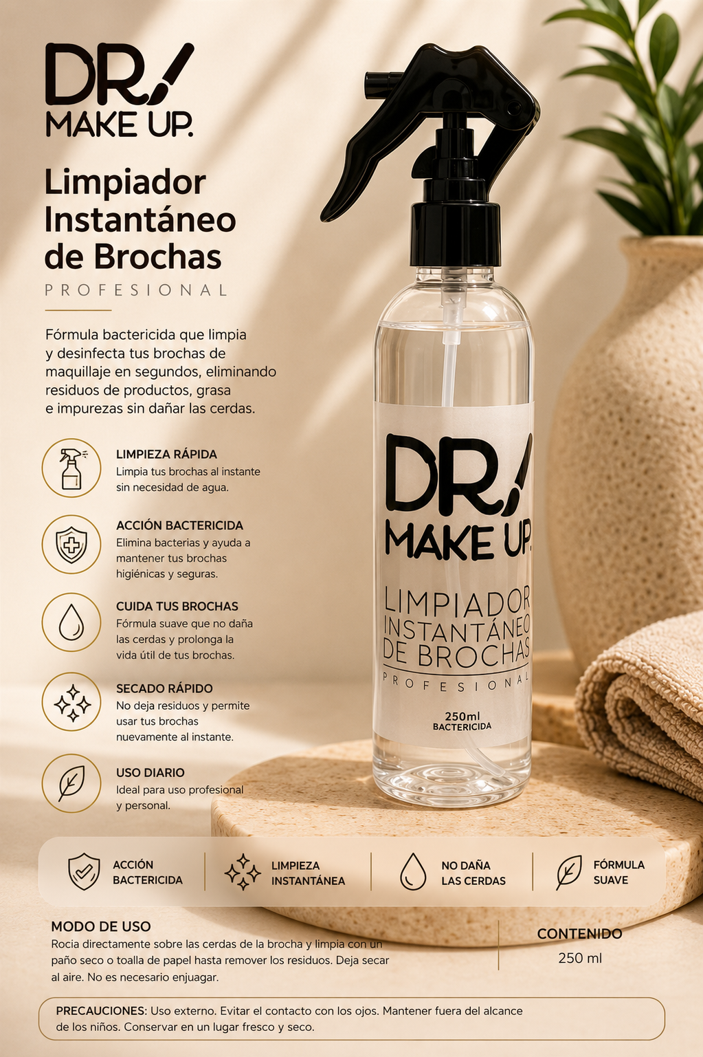 Limpiador Instantáneo de Brochas DR MAKE UP