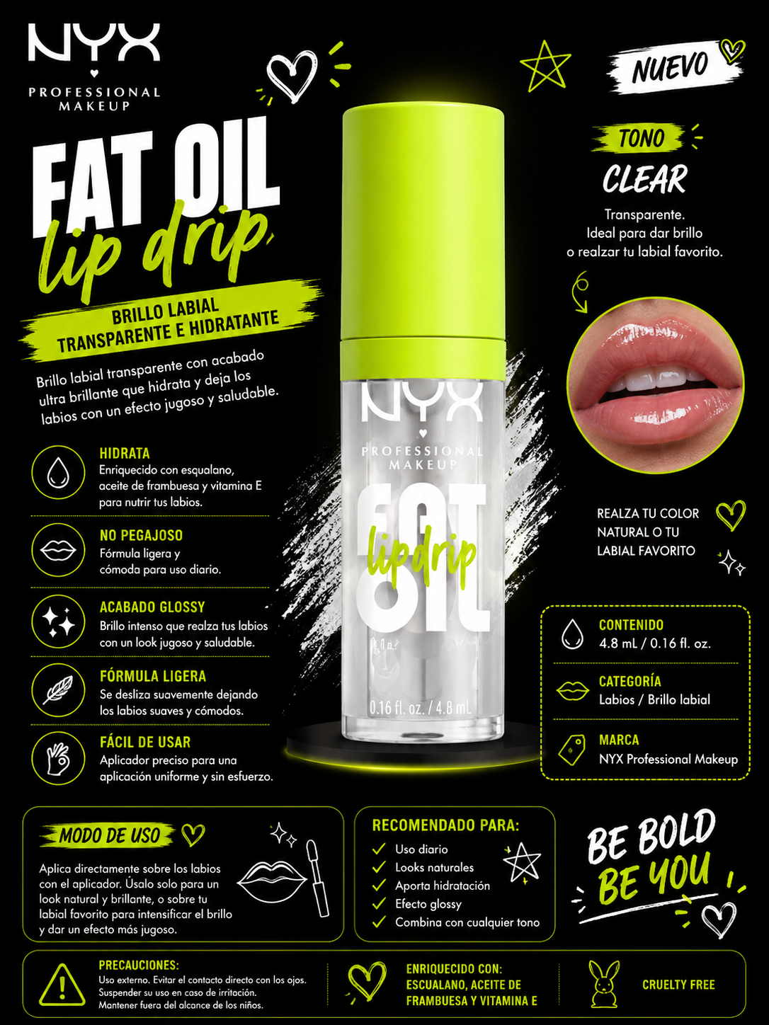 NYX Professional Makeup Fat Oil Lip Drip — Tono Clear / Transparente