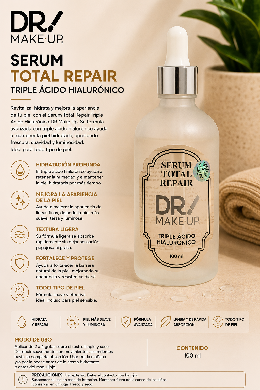Serum Total Repair Triple Ácido Hialurónico – DR MAKE UP
