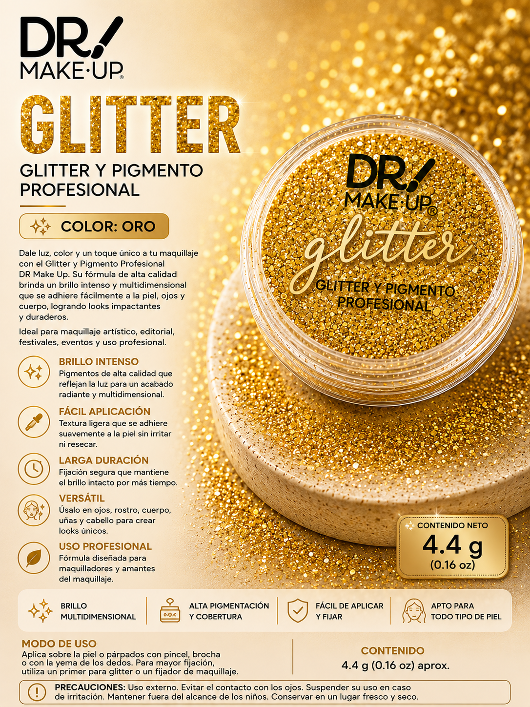 Glitter y Pigmento Profesional Color Oro – DR MAKE UP